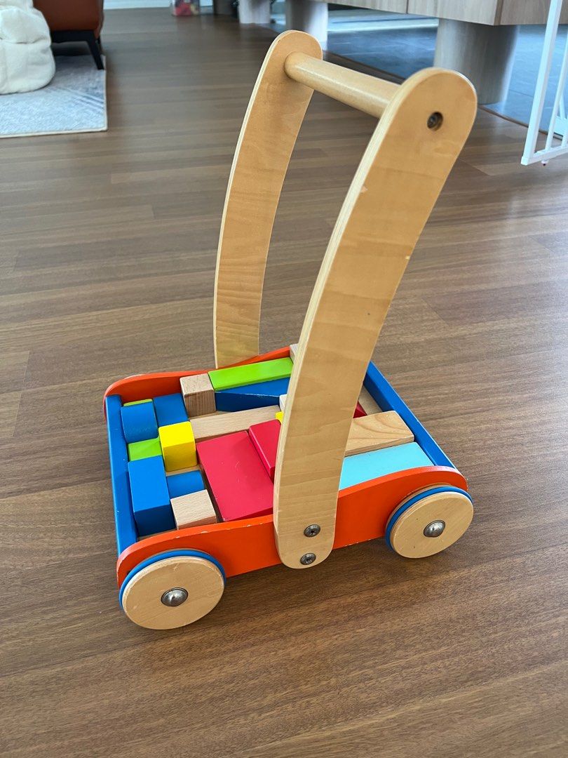 Wooden baby walker with alphabet blocks top