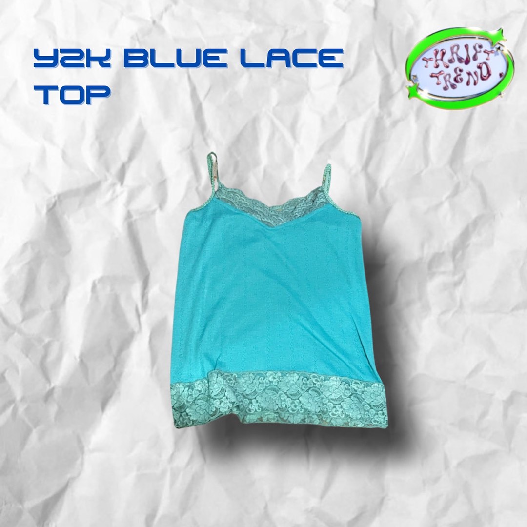 Y2k Blue lace top, Women's Fashion, Tops, Sleeveless on Carousell