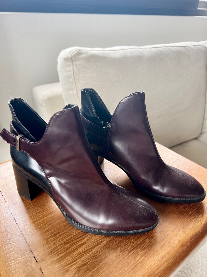 Zara burgundy ankle boots on sale
