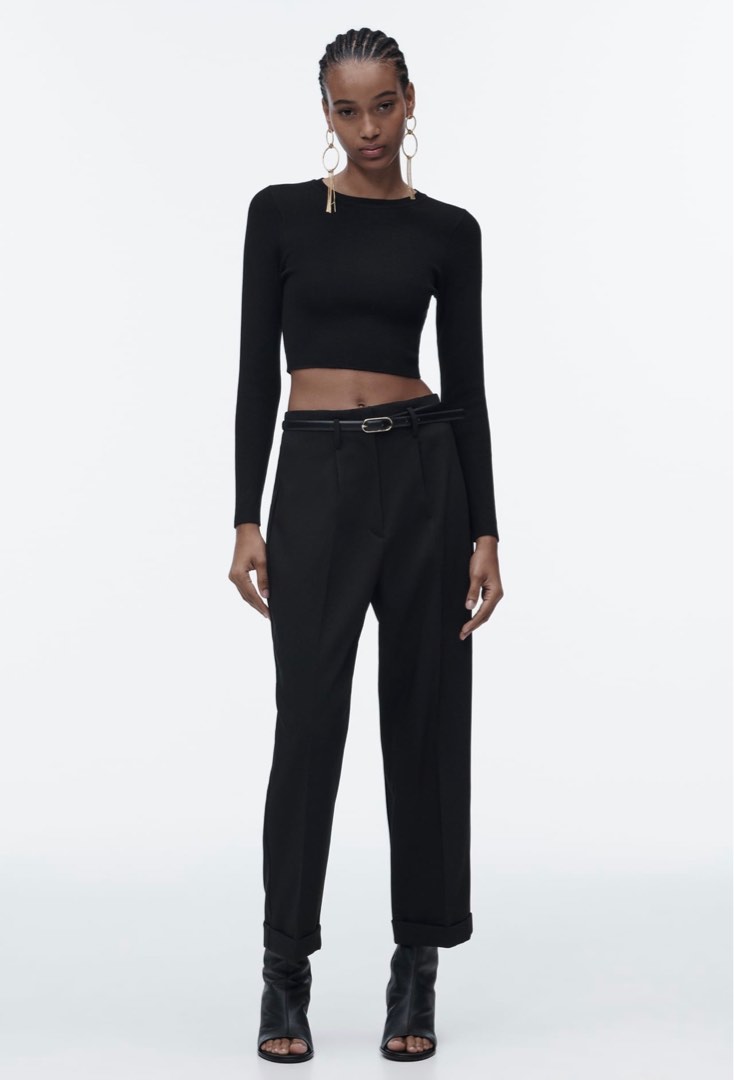 Zara carrot cropped trousers hot sale