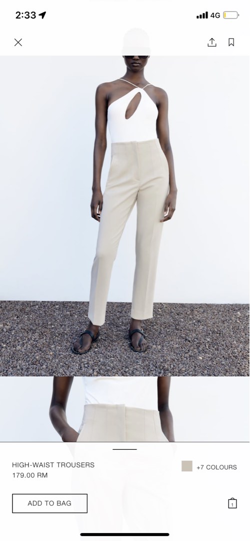 ZARA HIGH-WAIST TROUSERS IN OYSTER WHITE, Women's Fashion, Bottoms, Other  Bottoms on Carousell