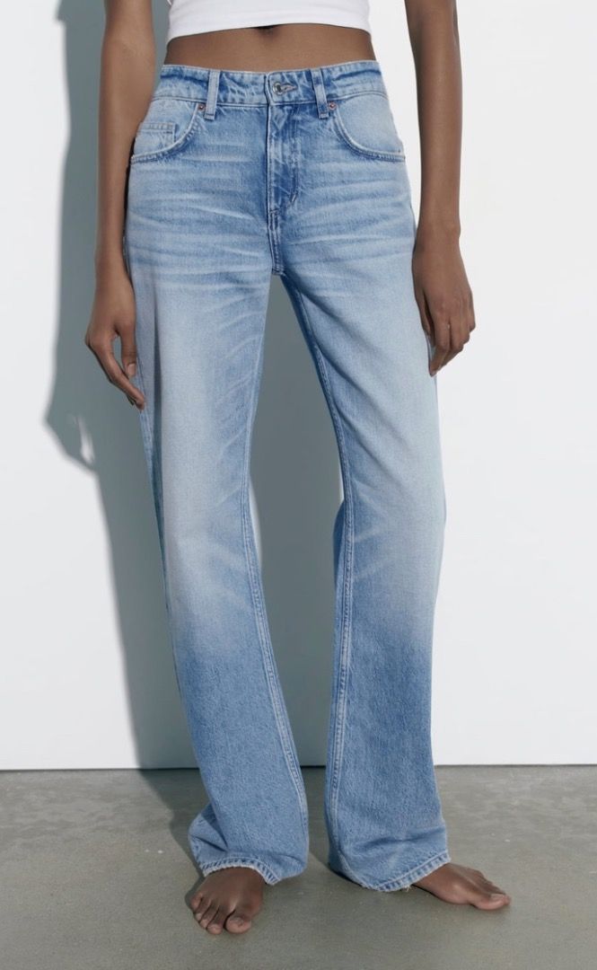 TRF MID-RISE WIDE LEG RIPPED JEANS