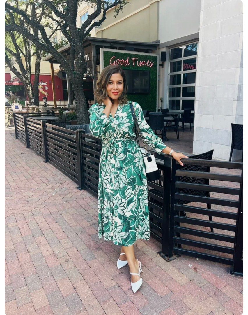 green emerald velvet dress Zara Floral Midi Dress