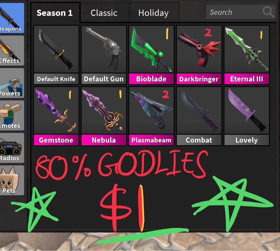 Selling all mm2 godly,chromas,ancient and vintage(read description)