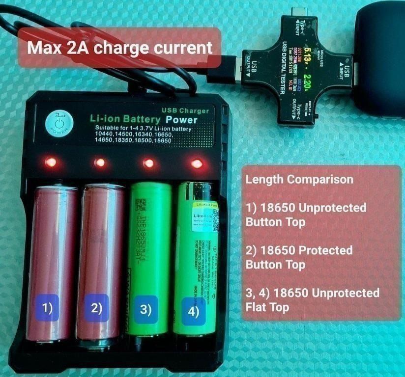  18650 Battery Charger 4-Bay 5V 2A for Rechargeable Batteries  3.7V Li-ion TR IMR 18650 14500 16340(RCR123) Red/Green Display (Not Battery)  : Electronics