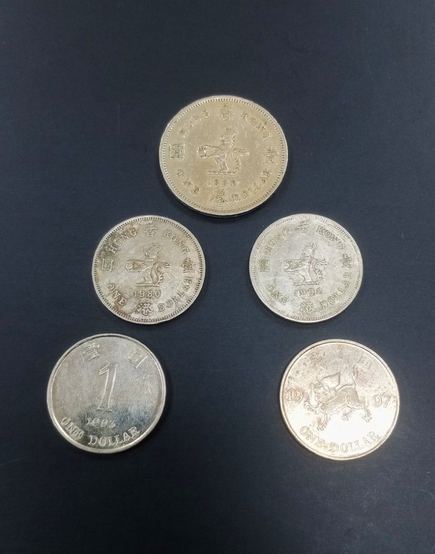 香港壹圓硬幣$1,不同時期款式(共5枚),請看下方詳細講解, 興趣及遊戲, 收藏品及紀念品, 錢幣- Carousell