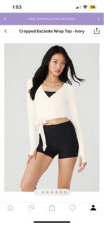 ASOS 4505 yoga wrap short sleeve crop top with tie detail