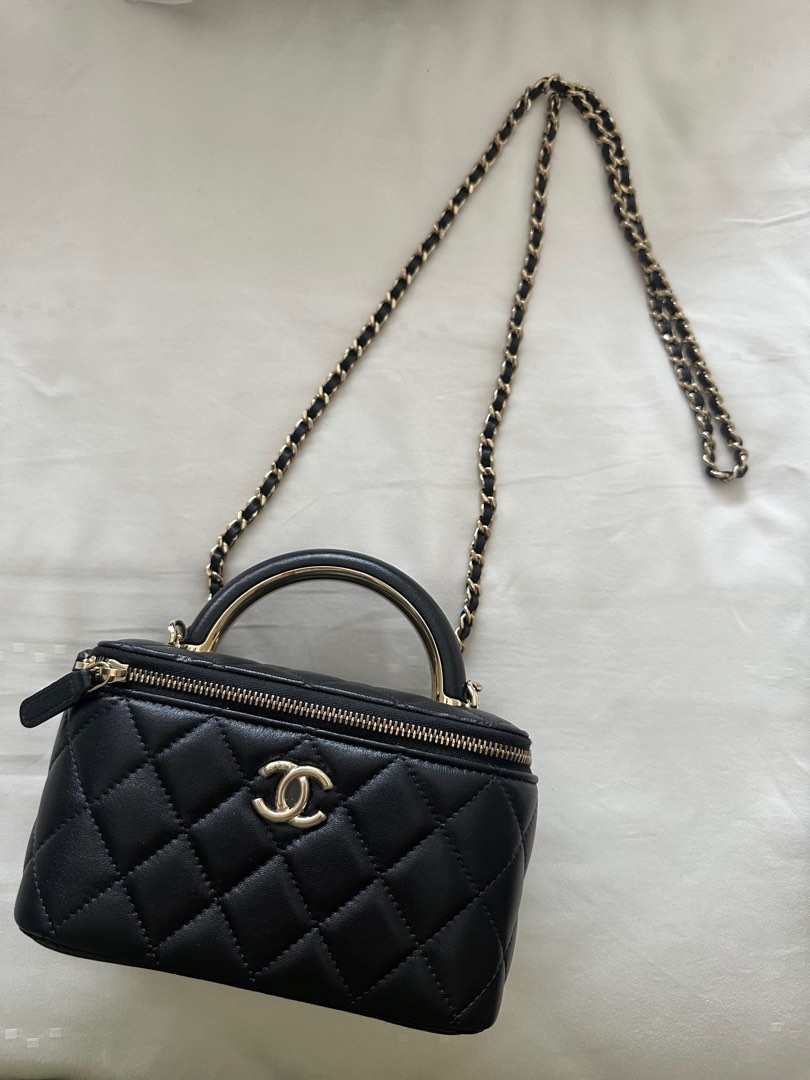 Brand New Authentic In Box Chanel Vanity Case Mini Chain Bag Black Caviar  GHW