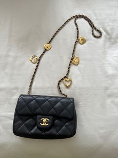 NEW Chanel AS3457 B08840 Mini Flap Bag With Heart Charms BJ523 / Beige  Lambskin