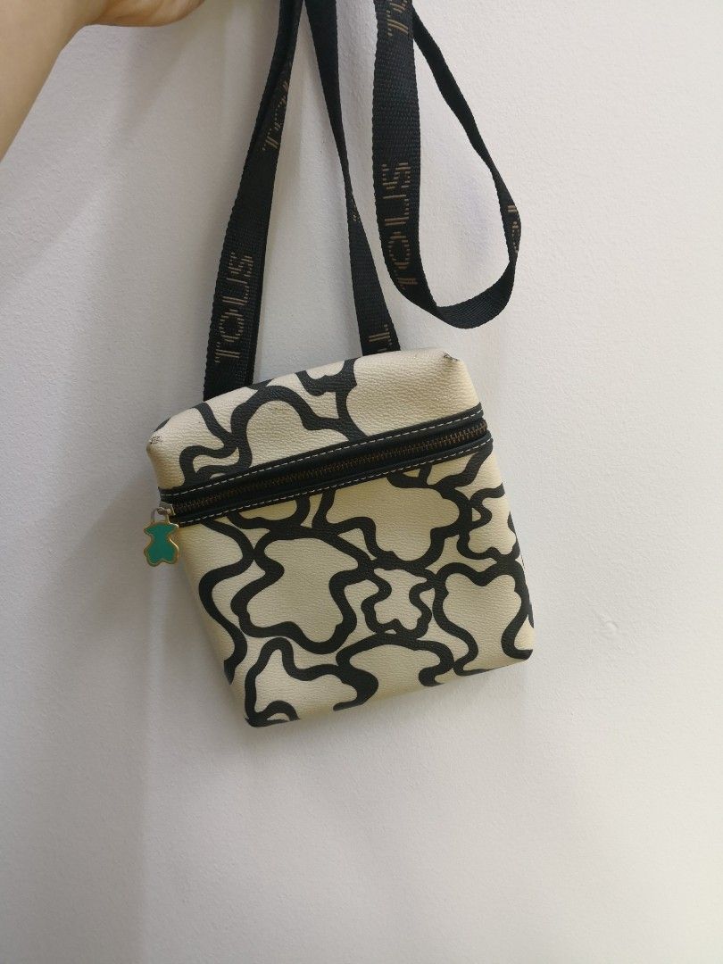 Authentic Tous Sling Bag Crossbody Messenger Multi Beige Black