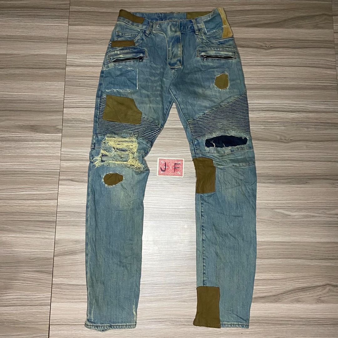 Balmain destroyed biker jeans discount