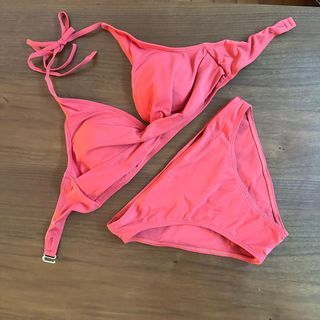 桃紅bikini 素色比基尼