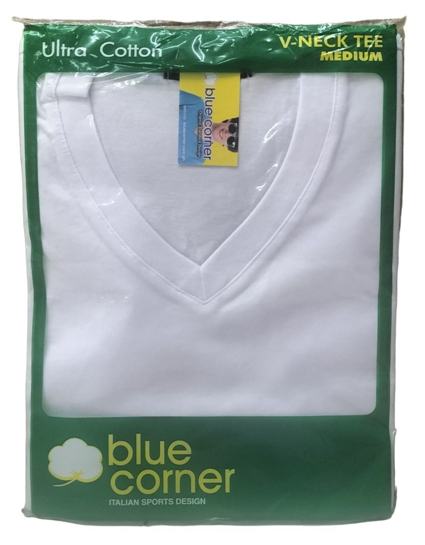 blue corner v neck white