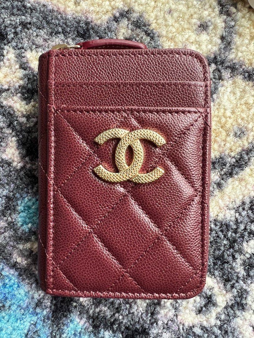 BNIB LN Chanel SLG accessories wallet cardholder coin card purse caviar  black burgundy GHW earrings brooch