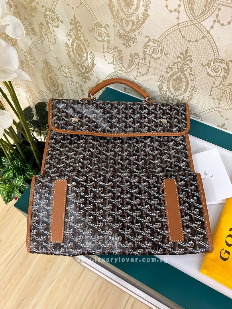 Goyard Black Tan Canvas Goyardine Saint-Leger Briefcase Backpack