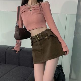 Women’s Playboy Green Vintage Denim Mini Skirt