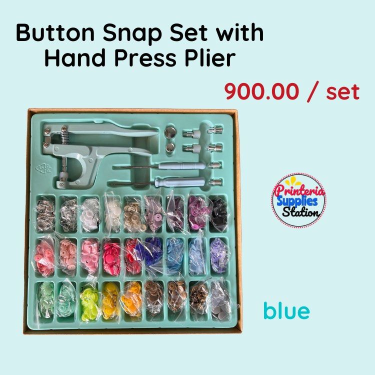BUTTON FASTENER SNAP WITH HAND PRESS PLIER (Category: Craft Supplies & Tools) located in Quezon City. Submitted by printeriaph (Listing ID 1242934429, Image 1). Description: 1 SET OF 25 COLORS BUTTON FASTENER SNAP WITH HAND PRESS PLIER Product Description: Button Size: 1.2cm Shape: Round Material: Plastic Button Product Type: Button Material: Plastic Plastic Type: Resin Material Of Hand Press: Aluminum Uses: Can Be Widely Used In Baby Cotton-padd