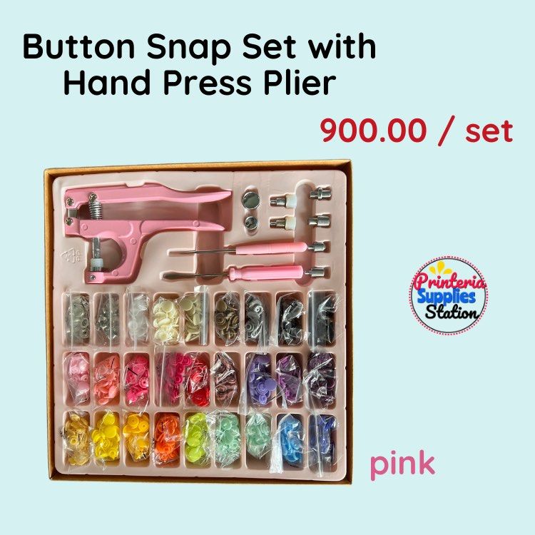 BUTTON FASTENER SNAP WITH HAND PRESS PLIER (Category: Craft Supplies & Tools) located in Quezon City. Submitted by printeriaph (Listing ID 1242934429, Image 2). Description: 1 SET OF 25 COLORS BUTTON FASTENER SNAP WITH HAND PRESS PLIER Product Description: Button Size: 1.2cm Shape: Round Material: Plastic Button Product Type: Button Material: Plastic Plastic Type: Resin Material Of Hand Press: Aluminum Uses: Can Be Widely Used In Baby Cotton-padd