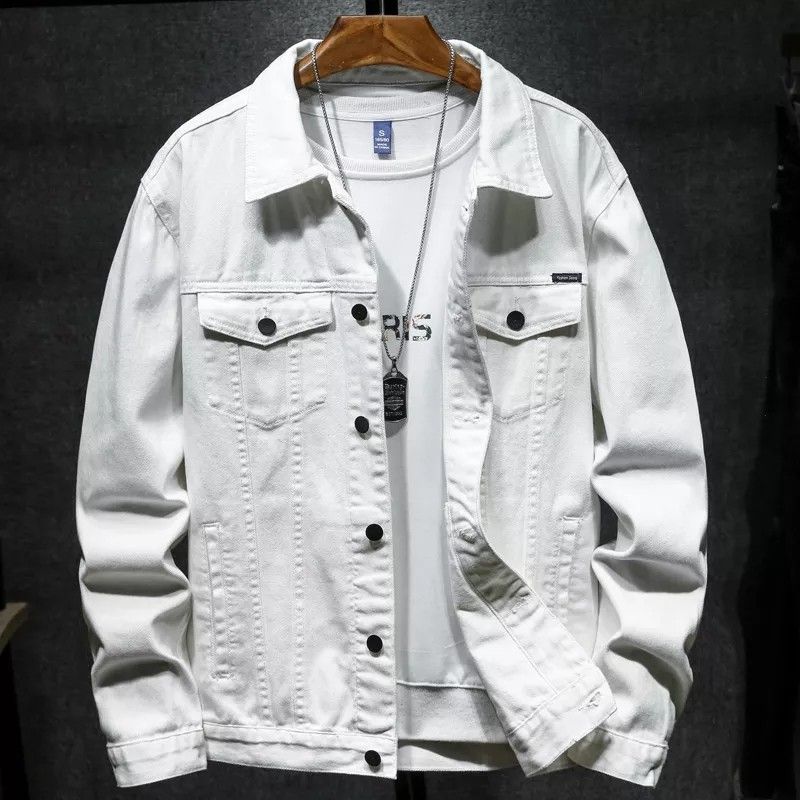 White denim jacket mens store