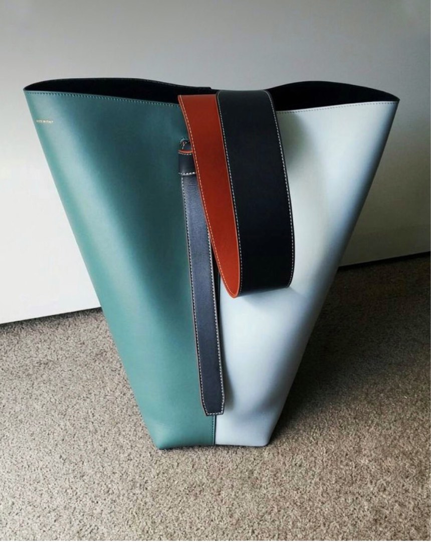 CELINE leather Twisted hippo Tote Bag Orange and blue bicolor