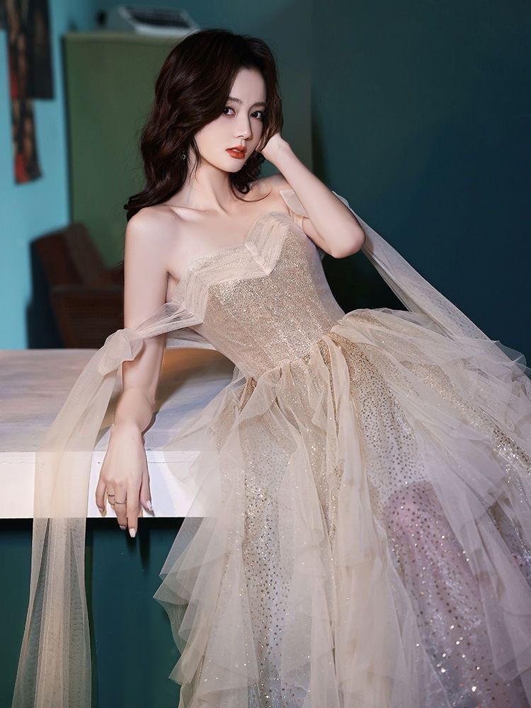 Champagne colour prom dress dinner dress birthday dress Women s