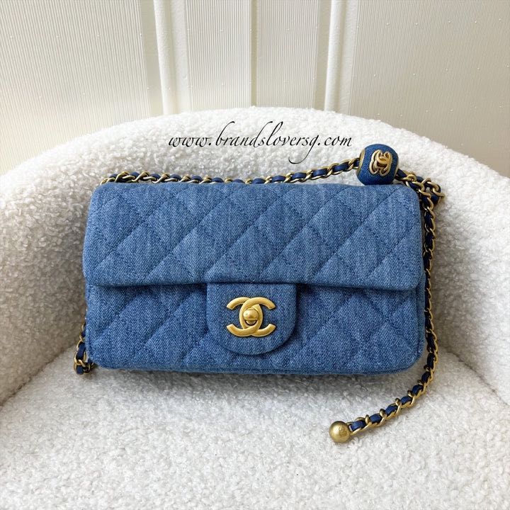 ✖️SOLD✖️ Chanel 22C Pearl Crush Rectangle Mini Flap in Denim