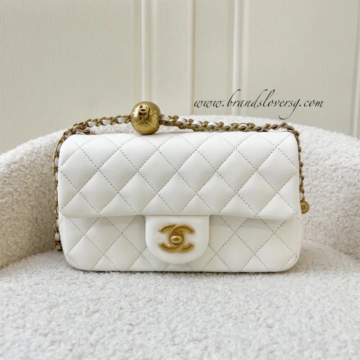 Chanel Pearl Crush Mini Rectangle Flap in White Lambskin AGHW