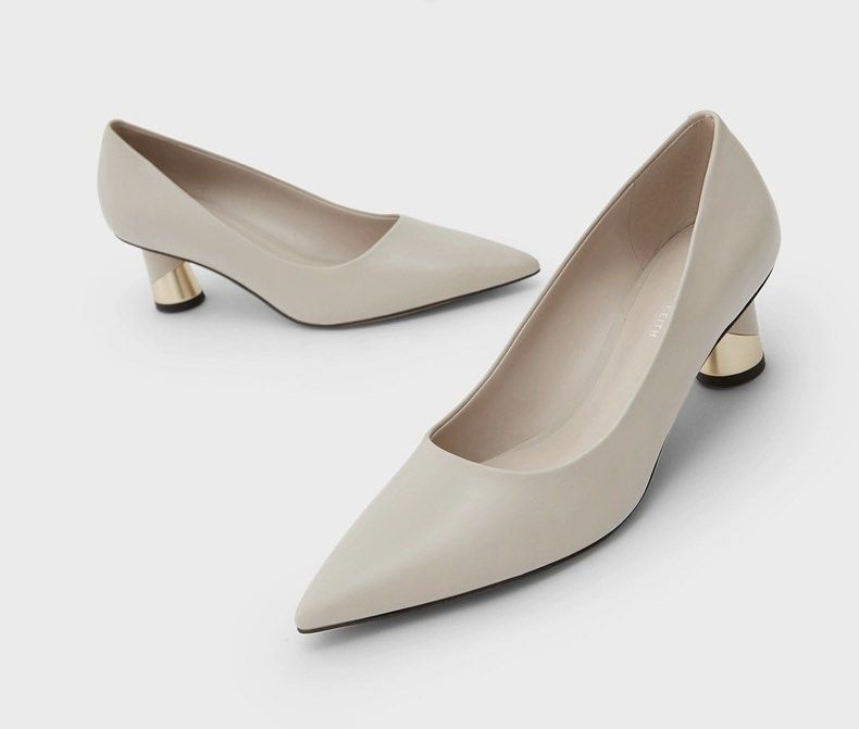 Charles and Keith Cream Nude (Chalk) Pumps with Gold Colourblock
