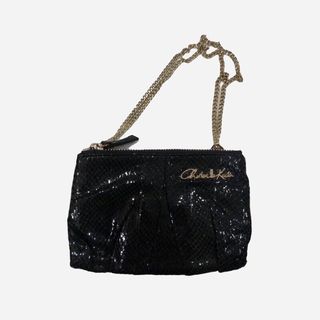 Charles and keith Tas Pesta black shiny snake skin mini party clutch bag