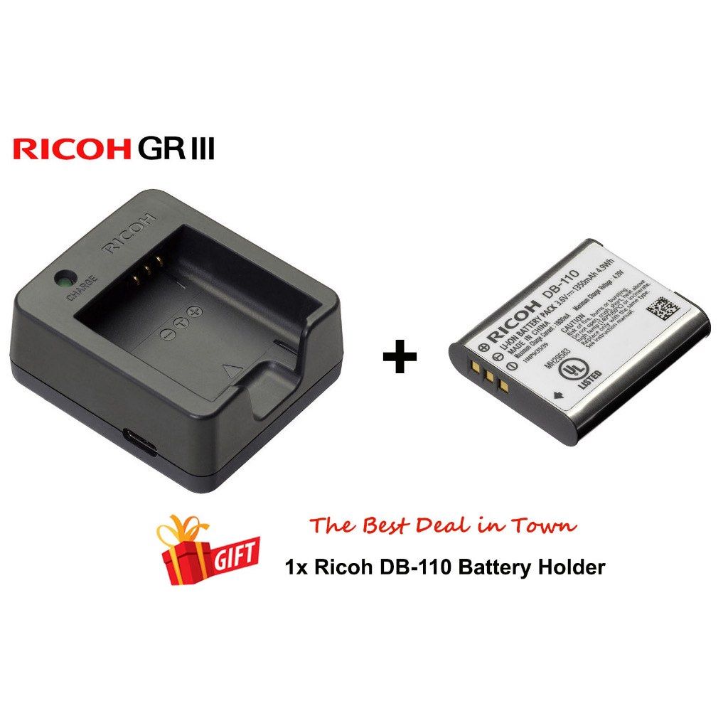 Combo Ricoh BJ-11 Charger and Ricoh DB-110 Rechargeable Battery (for Ricoh  GR III, IIIx, Ricoh WG-6 and Ricoh Theta X)