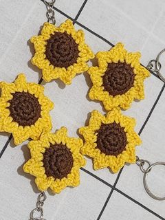 Crochet Sunflower Keychain Charm