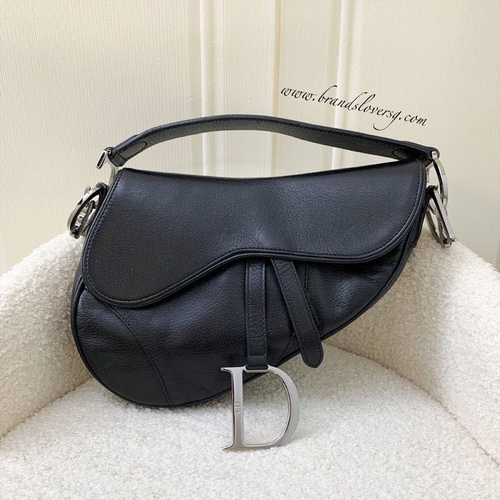 Dior Vintage Leather Black CD Flap Saddle Shoulder Bag