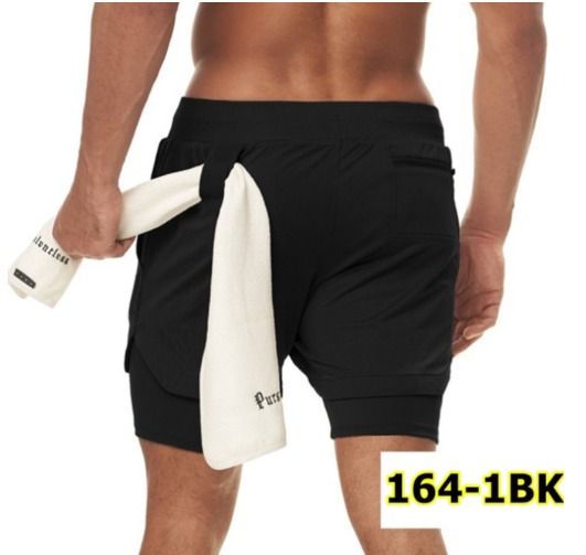Double Layer Running Sport Shorts Men Gym Fitness Quick Dry Built in pocket