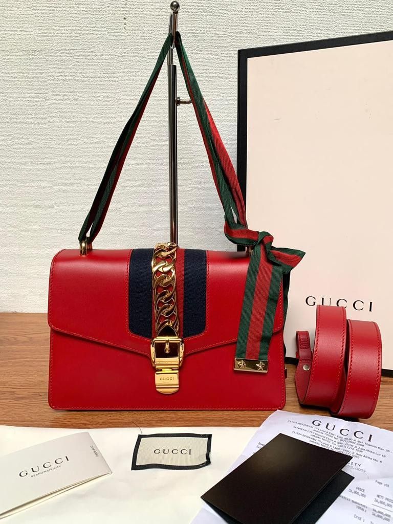 Fast Sale VGC Gucci Sylvie Medium Red Komplit receipt 2019 Nett Exclude ongkir 7