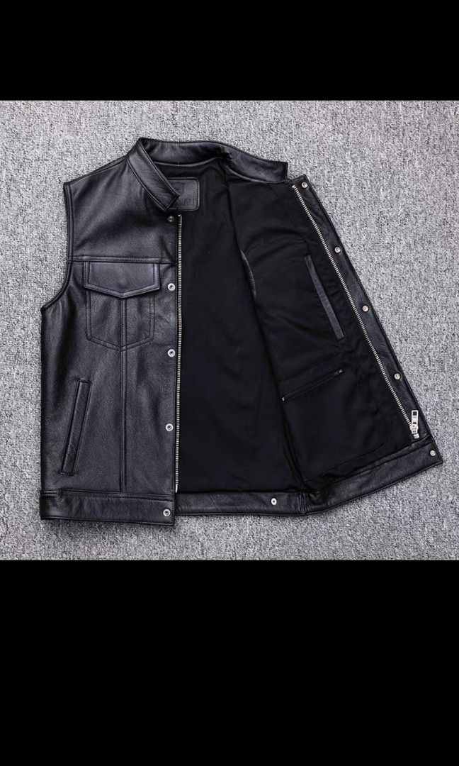 Genuine leather biker vest cheap