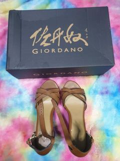GIORDANO BROWN LEATHER WOODEN HEELS WEDGE LADIES SANDALS SHOES