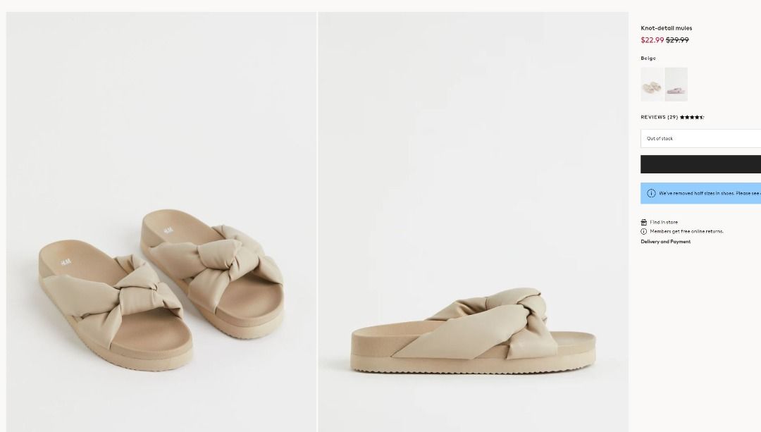 H&M Platform Slippers Knot-detail Slides (Category: Flats & Sandals) located in Santa Rosa. Submitted by styleutopia (Listing ID 1242957341, Image 1). Description: Bought & shipped from H&M US. Original price: $29.99 Used once. Size: US 5 Slides in soft imitation leather with wide foot straps that form a decorative knot. Patterned soles. Article number:1067038002 Heel Height: No heel Footwear type: Platform, Sandals Description: Beige, Solid-colo