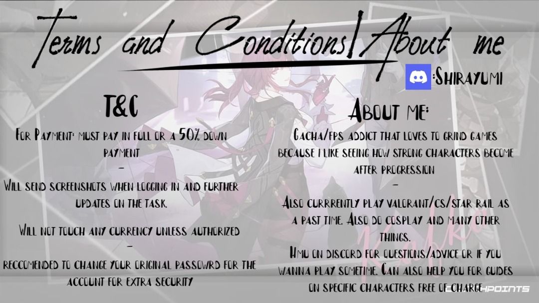 Honkai Star Rail Account Piloting/Progression Help (Category: Game Gift Cards & Accounts) located in Quezon City. Submitted by lfa02 (Listing ID 1242956042, Image 2). Description: Hello Im lanfa and here to help for boosting your accounts or if you need any tips for progression and whatnot, Played the game since day 1 and have grinded all the way to lvl 63 at the moment. If you are in need of help il be willing to help you progress your account e