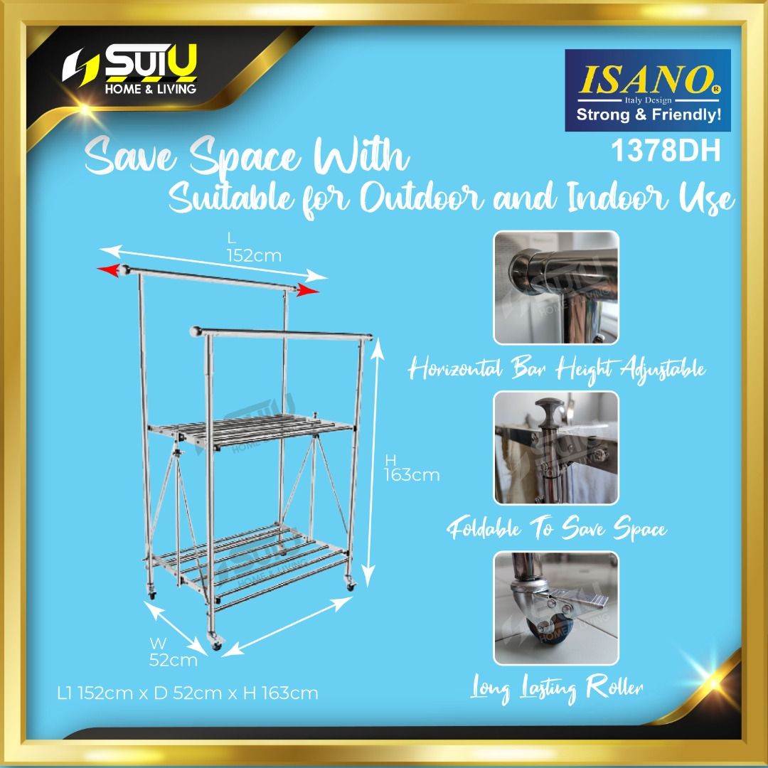ISANO 1378DH Double Layer Retractable Foldable Clothes Hanger Drying Rack