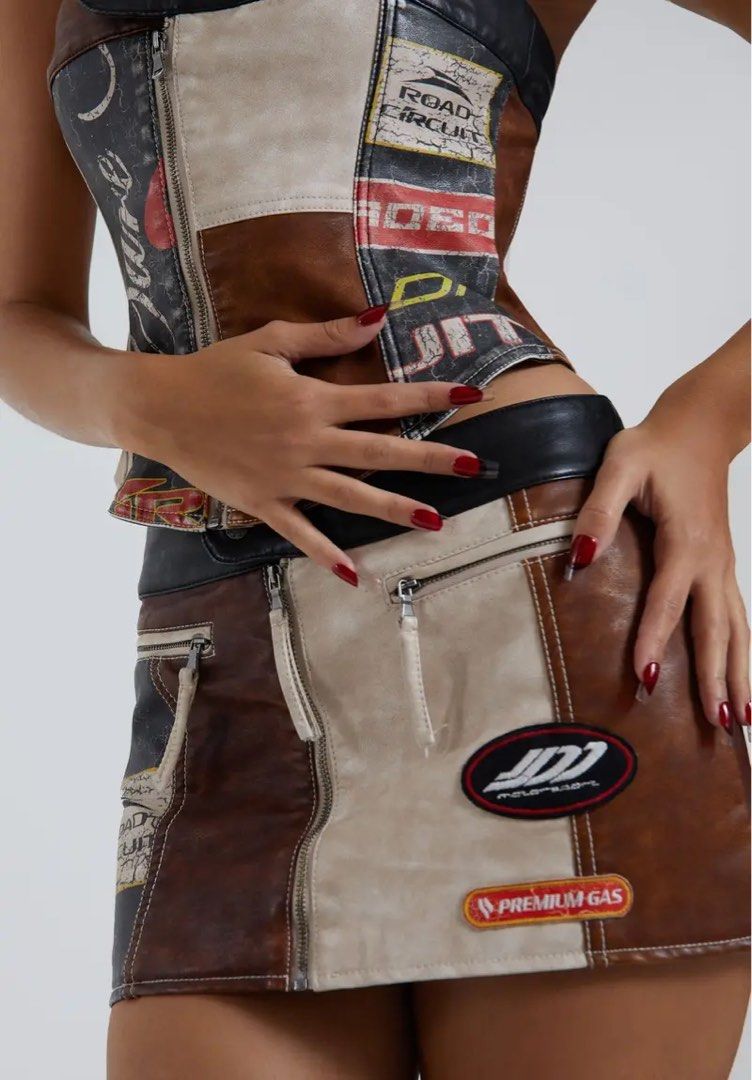 Jaded London Daytona Vegan Leather Mini Skirt, Women's Fashion