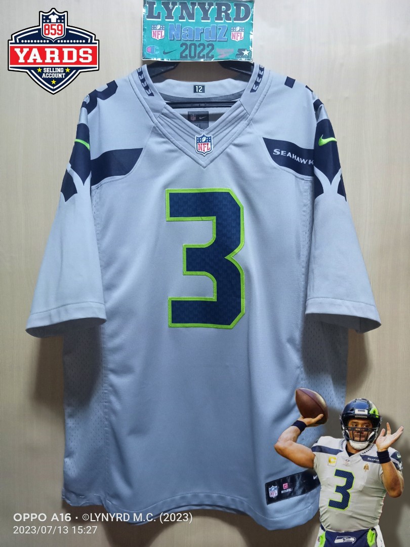 Seattle Seahawks Russell Wilson #3 RARE Nike NFL Jersey LARGE GRAY/BLUE