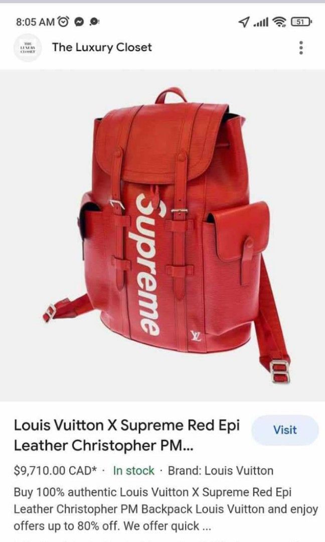 LOUIS VUITTON X SUPREME BACKPACK RED EPI, Men's Fashion, Bags