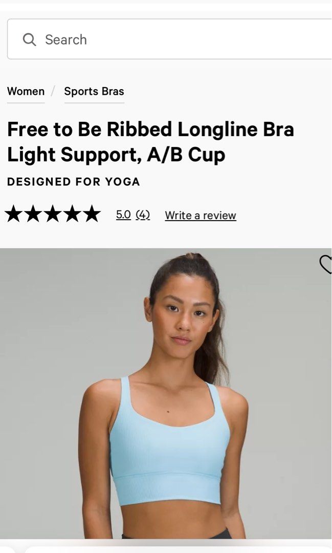 Lululemon Free to Be Ribbed Longline Bra Light Support, A/B Cup