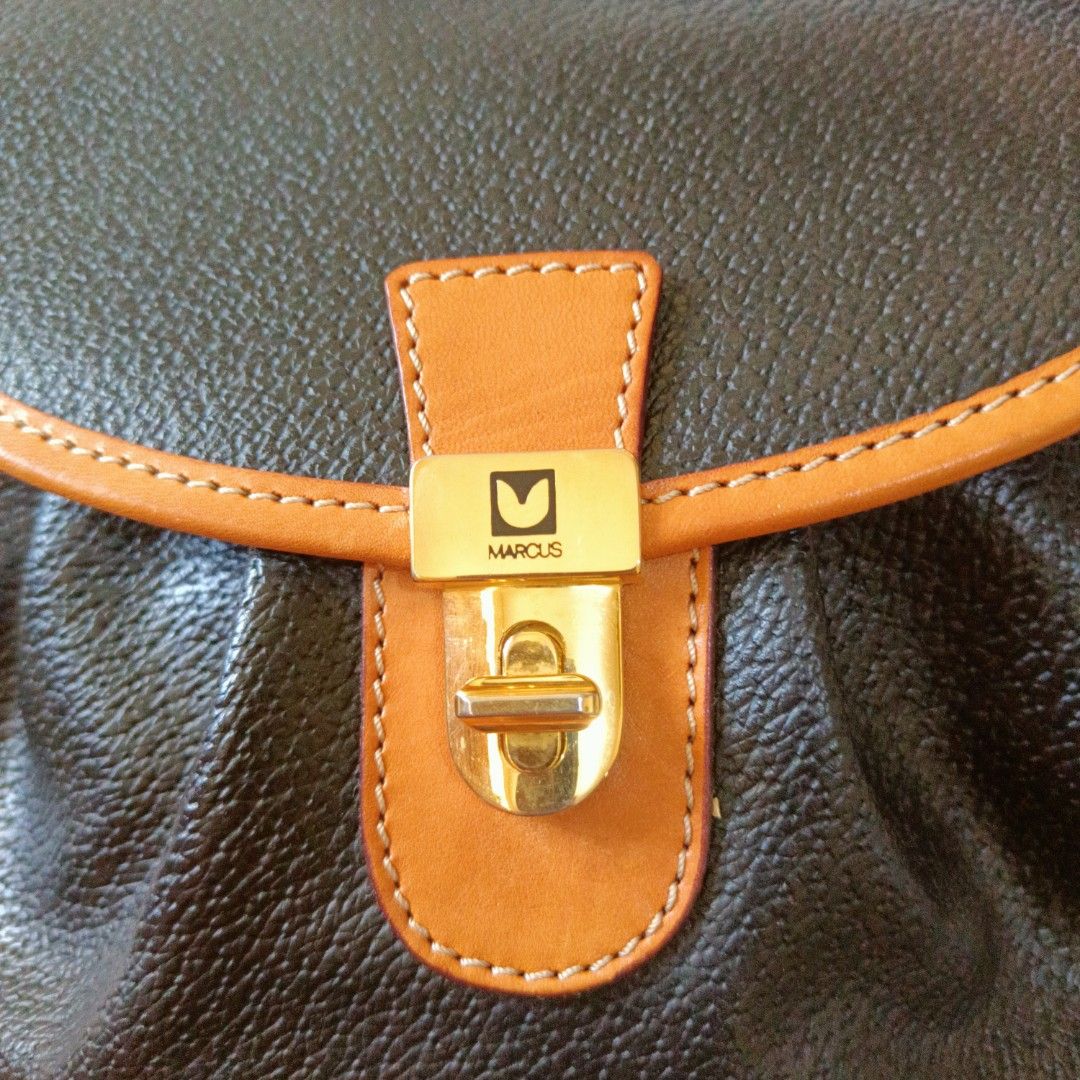 Marcus Florence Italy Handbag Crossbody Coated Canvas Leather Preppy Design  80s
