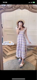 韓國選品店marule購入 紫黃格紋連身裙 free size+寵物母女裝
