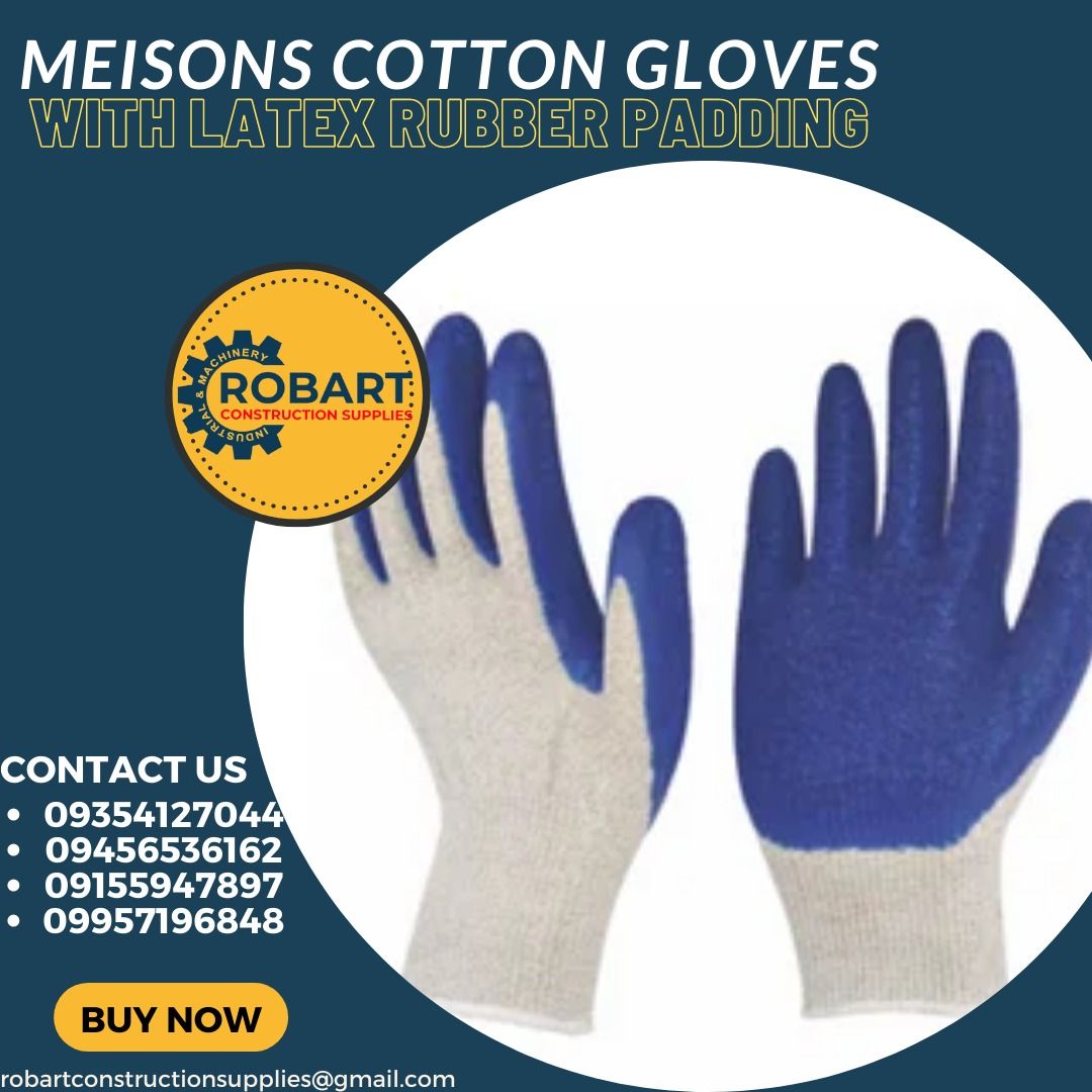 MEISONS COTTON GLOVES WITH LATEX RUBBER PADDING, Commercial