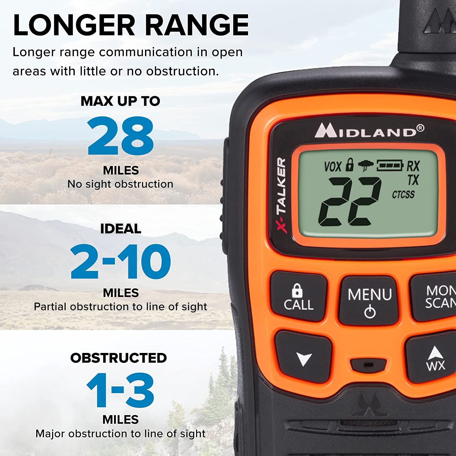Midland X-TALKER T51VP3, 22 Channel FRS Two-Way Radio Extended Range,  38 Privacy Codes, NOAA Weather Alert (3 Pack) (Black/Orange) (3 Pack),  Mobile Phones  Gadgets, Walkie-Talkie on Carousell