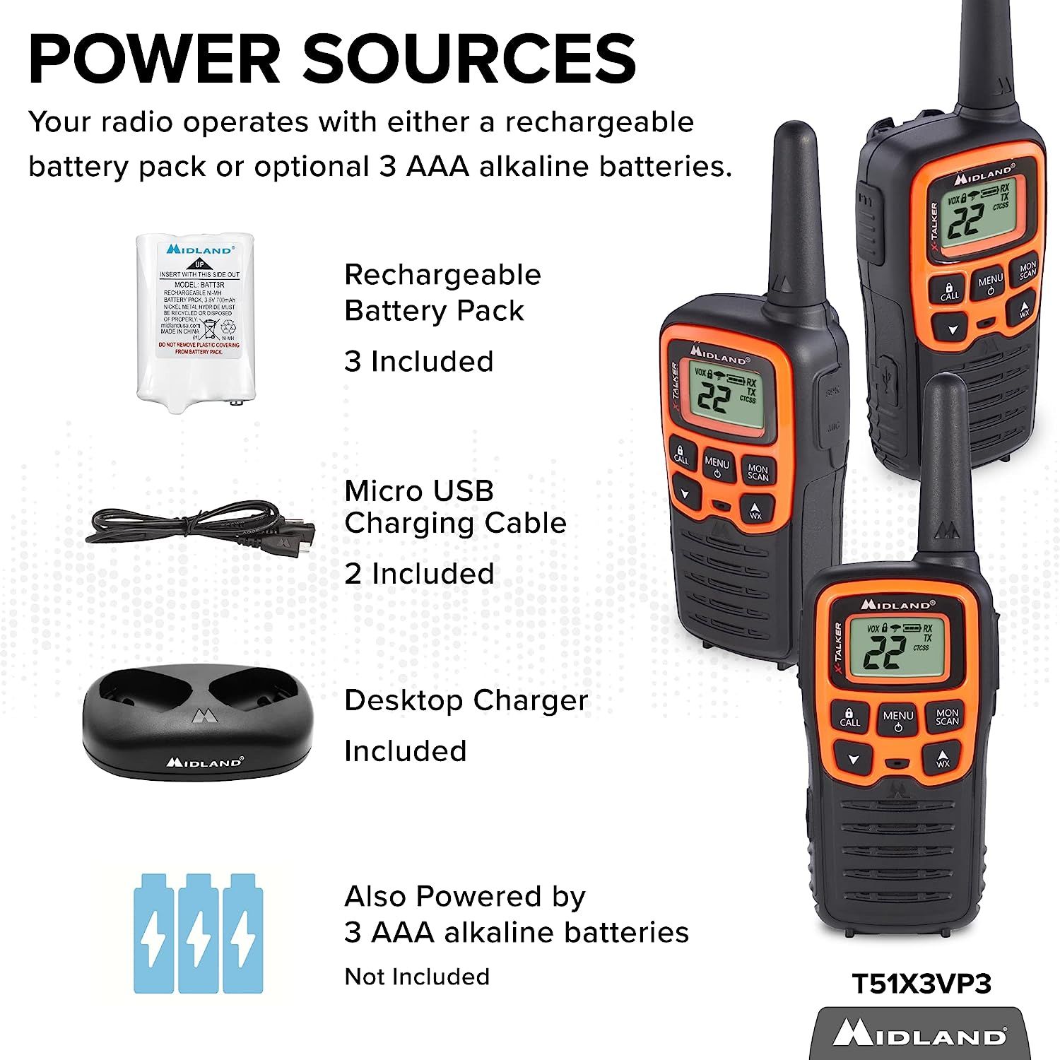 Midland X-TALKER T51VP3, 22 Channel FRS Two-Way Radio Extended Range, 38  Privacy Codes, NOAA Weather Alert (3 Pack) (Black/Orange) (3 Pack), Mobile  Phones  Gadgets, Walkie-Talkie on Carousell