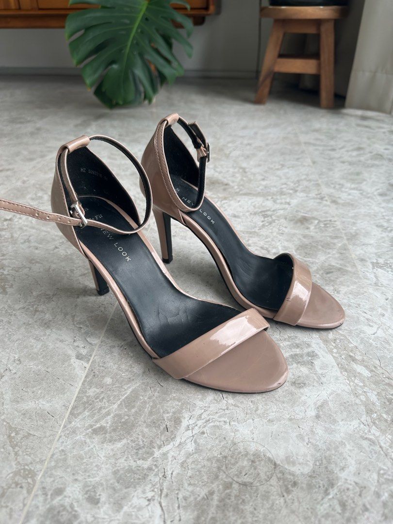 Gold Leather-Look Strappy Stiletto Heel Court Shoes | New Look