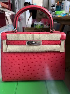 BRAND NEW ! Hermes Kelly 25cm Rose Pourpre Ostrich Leather
